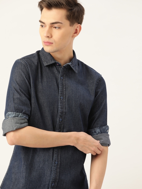 

INVICTUS Men Navy Blue Slim Fit Pure Cotton Casual Denim Shirt