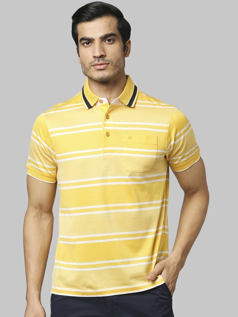 

Raymond Men Yellow Striped Polo Collar Pure Cotton T-shirt