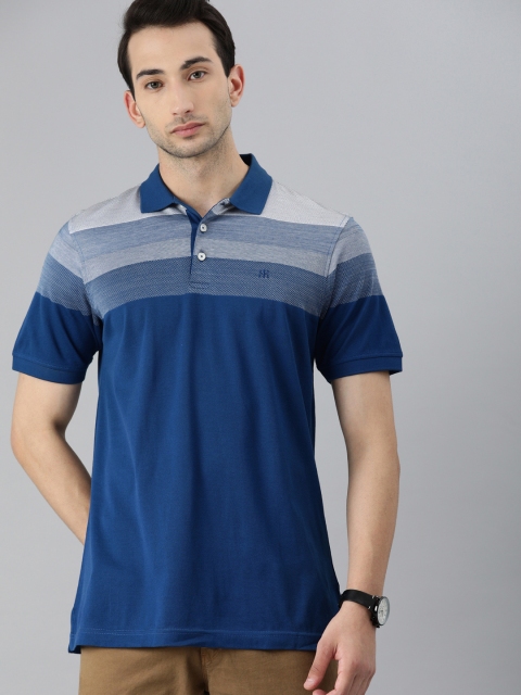 

Raymond Men Blue & White Striped Polo Collar T-shirt