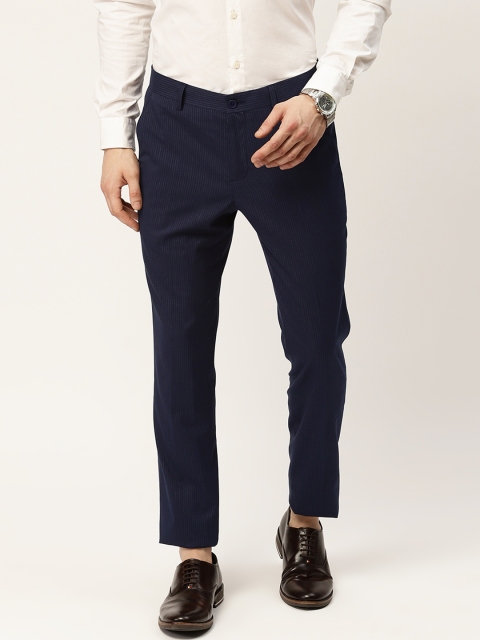 

INVICTUS Men Navy Blue & White Regular Fit Striped Regular Trousers