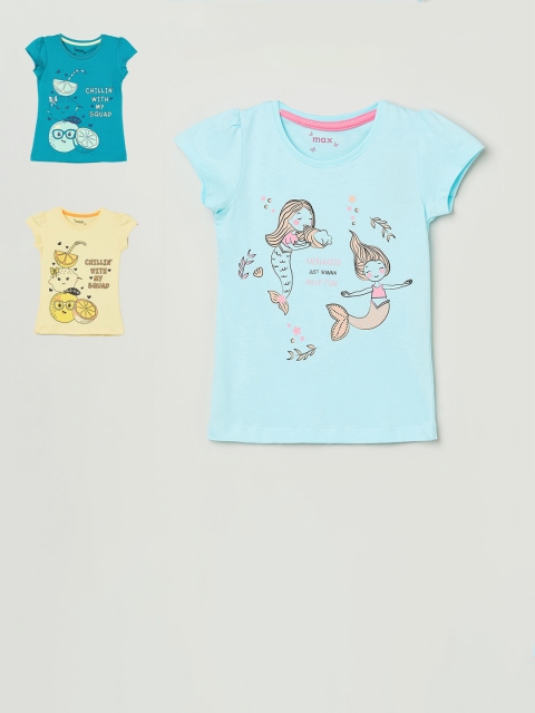 

max Girls Pack Of 3 Printed Tops, Teal