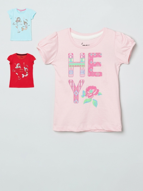 

max Girls Multicoloured Pack of 3 Printed Pure Cotton T-shirt, Multi