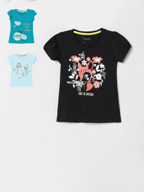 

max Girls Multicoloured Set of 3 Printed Round Neck T-shirt, Multi