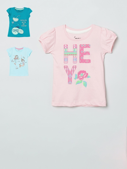 

max Girls Pack Of 3 Printed Tops, Teal