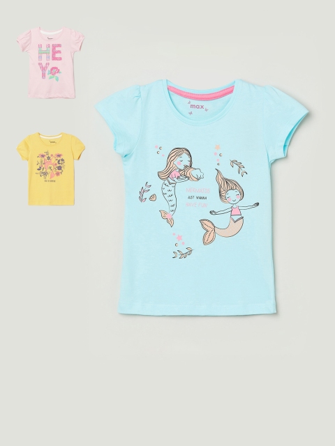 

max Girls Pack Of 3 Printed Round Neck T-shirt, Pink