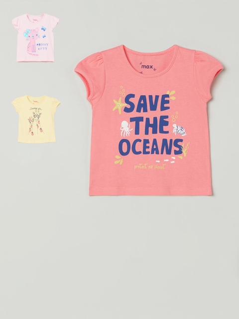 

max Girls Pink & Yellow Set of 3 Printed Top