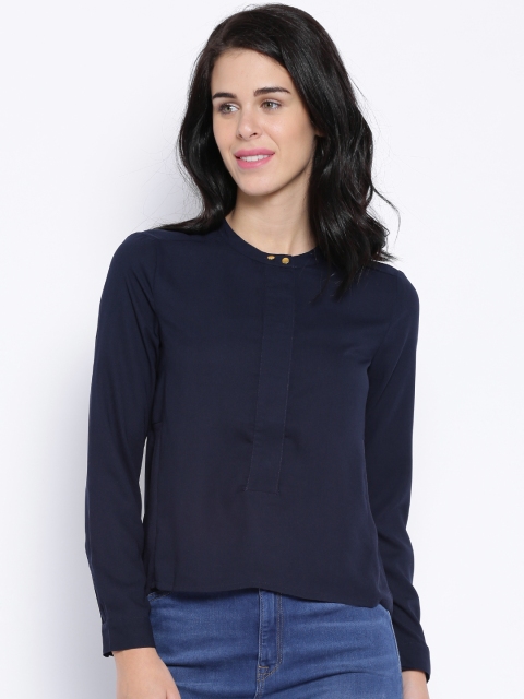 

ONLY Navy Polyester Pleated Top, Navy blue