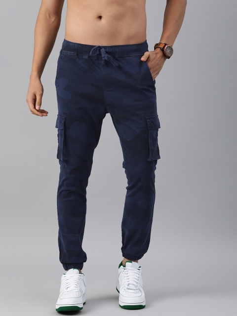 

HERE&NOW Men Navy Blue Camouflage Printed Joggers
