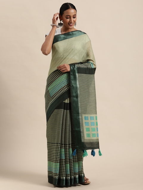 

Triveni Green & Black Checked Silk Blend Saree