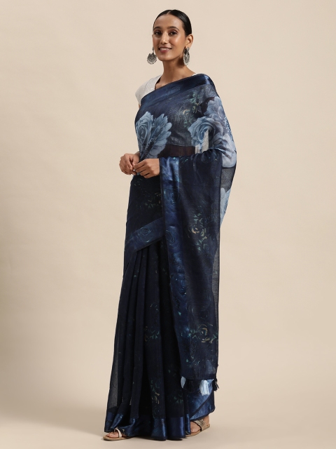 

Triveni Navy Blue Floral Silk Blend Saree