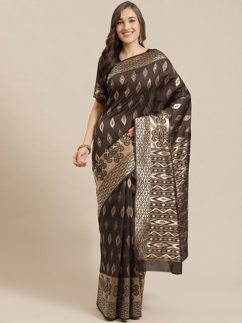 

Mitera Coffee Brown & Golden Zari Woven Design Banarasi Saree