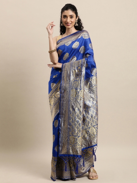 

Mitera Blue Woven Design Zari Silk Blend Banarasi Saree