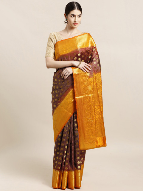 

Mitera Magenta & Mustard Woven Design Zari Silk Blend Banarasi Saree