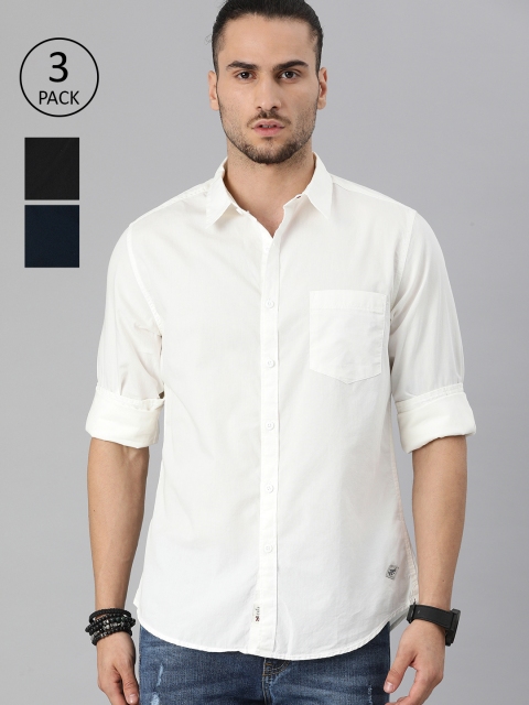 

Roadster Men Pack Of 3 Solid Casual Shirt, White