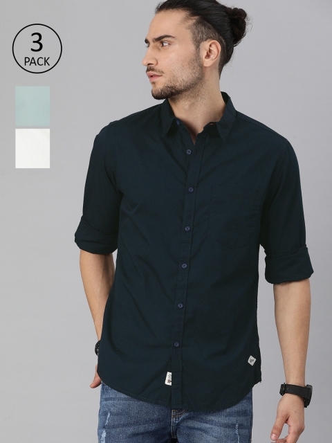 

Roadster Men Pack Of 3 Solid Casual Shirt, Navy blue