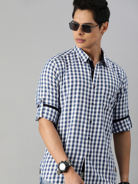 

Roadster Men Blue & White Gingham Checks Casual Shirt