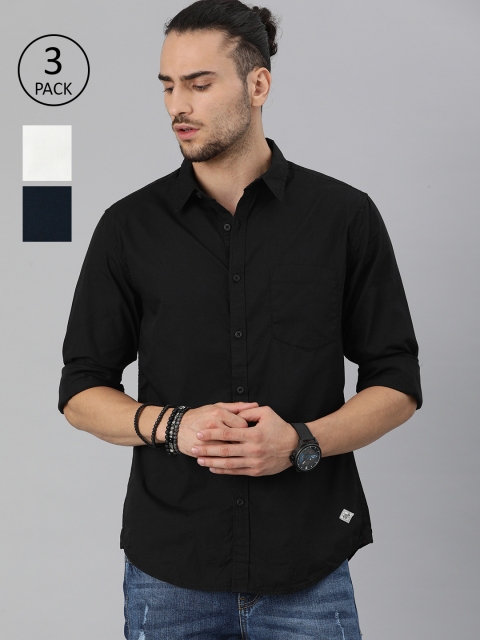 

Roadster Pack Of 3 Men Solid Sustainable Casual Shirt, Black