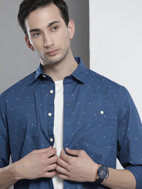 

Nautica Men Blue & White Slim Fit Printed Casual Shirt