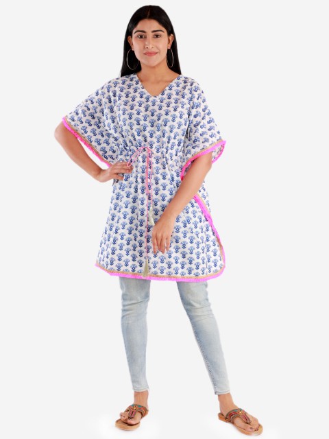 

Lil Peacock Blue Printed Kimono Sleeves Top