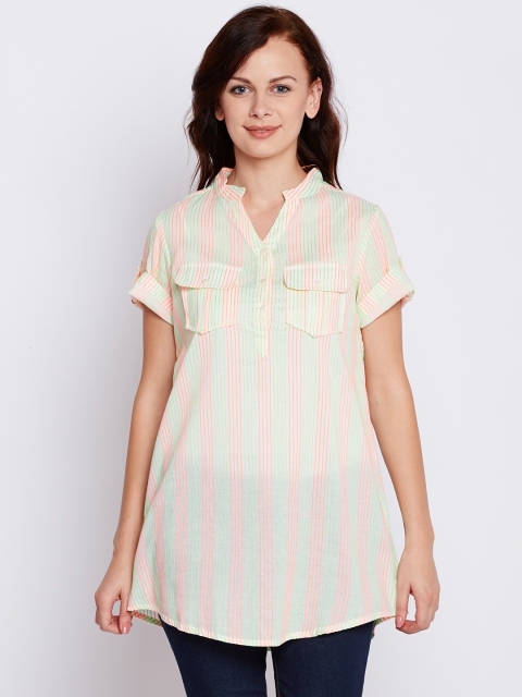 

109F Off-White & Neon Orange Striped Tunic