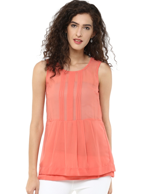 

109F Women Coral Orange Sheer A-Line Top