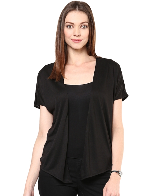 

109F Black & Peach-Coloured Printed Back Shrug