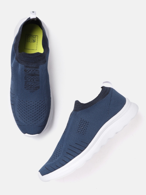 

Mast & Harbour Men Navy Blue Woven Design Slip-On Sneakers