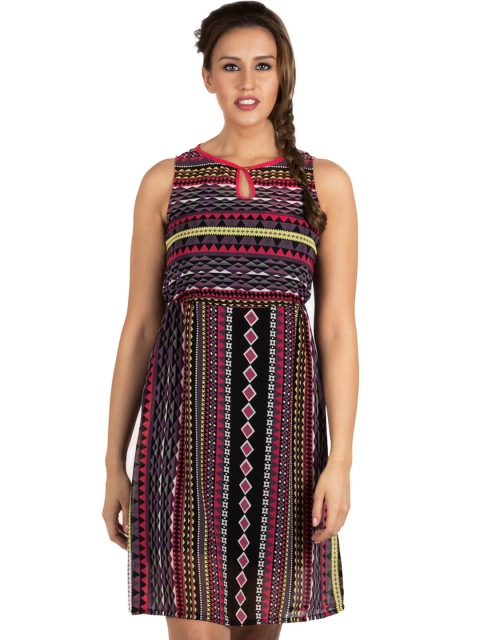 

109F Multicoloured Polyester Printed Fit & Flare Dress, Multi