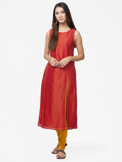 

Fabindia Women Red & Gold-Toned Checked Kurta