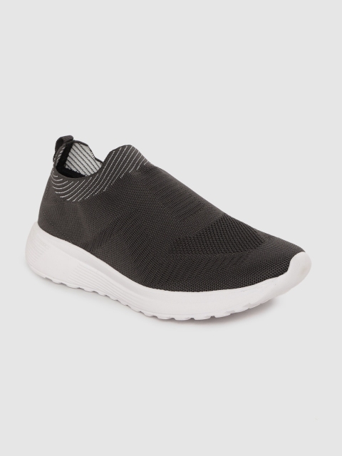 

Crew STREET Men Charcoal Grey Woven Design Slip-On Sneakers
