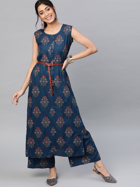 

mokshi Women Teal Blue Printed Kurta with Palazzos
