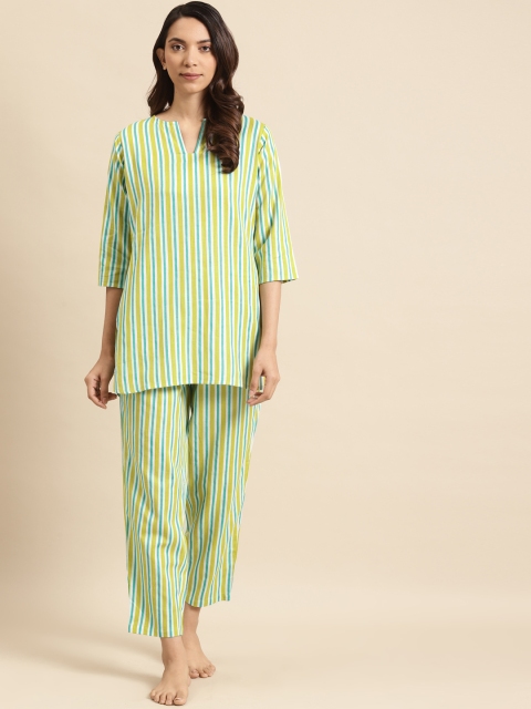 

Nayo Women Green & Yellow Striped Night suit