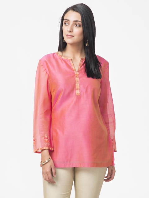 

Fabindia Women Pink Dual Tone Effect Straight Kurti