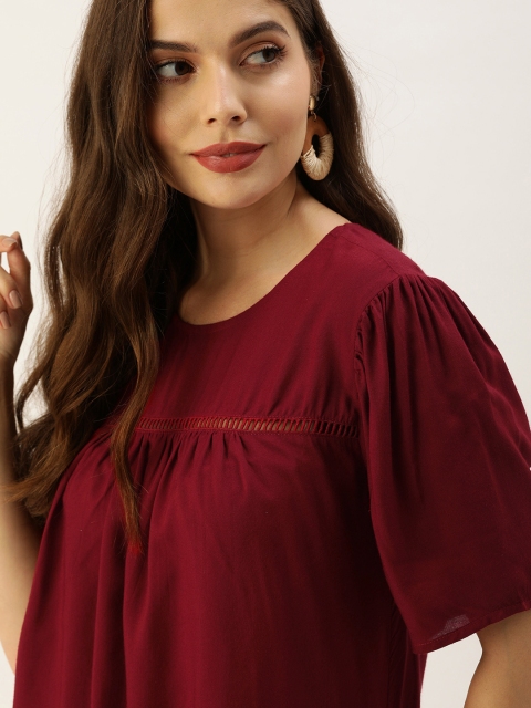 

all about you Red Solid Puff Sleeve A-Line Top