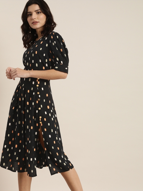 

all about you Women Black Printed Fit & Flare Dress