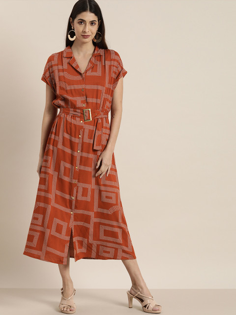 

all about you Women Rust Printed Shirt Maxi Dress