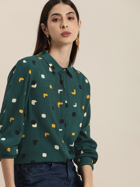 

all about you Women Teal Blue Printed Casual Shirt