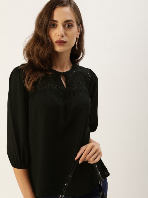 

all about you Black Tie-Up Neck Regular Top