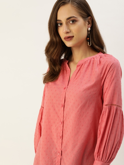 

all about you Pink Mandarin Collar Regular Top