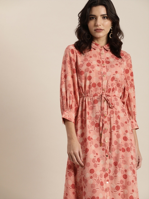 

all about you Peach-Coloured A-Line Dress with Tie-Ups
