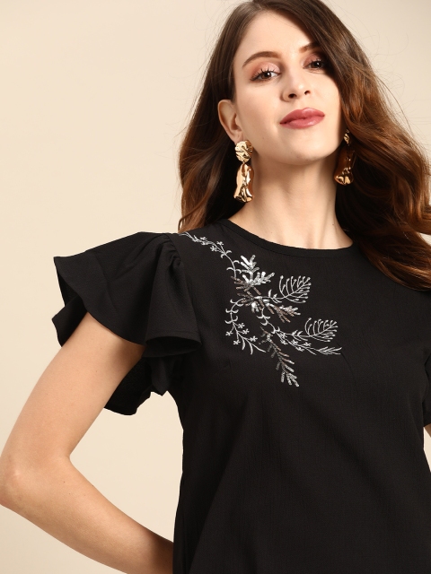 

all about you Black Floral Embellished Regular Top