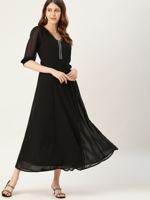 

all about you Women Black Embellished A-Line Midi Dress