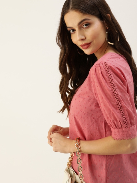 

all about you Pink Self Design Puff Sleeve Regular Top