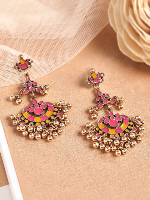 

Rubans Pink Gold-Plated Oxidised Contemporary Drop Earrings