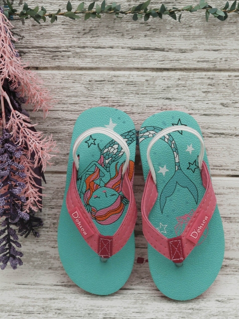 

DChica Girls Pink & Sea Green Mermaids Printed Thong Flip-Flops