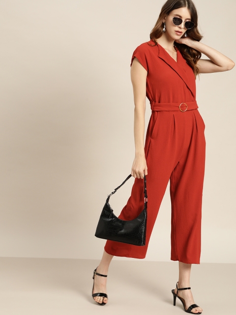 

all about you Rust Red Solid Wrap Basic Jumpsuit