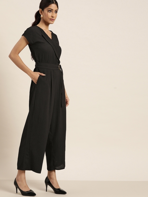 

all about you Black Solid Gathered Culottes Jumpsuit with Belt