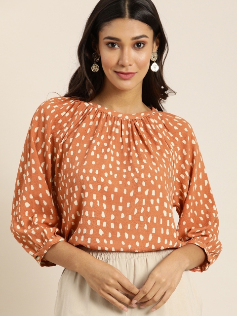 

all about you Orange & Beige Printed Casual Top