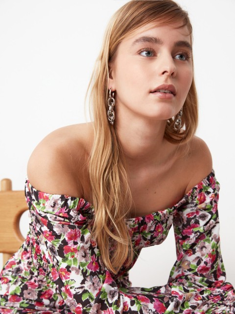 

Trendyol Multicoloured Floral Print Off-Shoulder Smocked Bardot Top, Multi