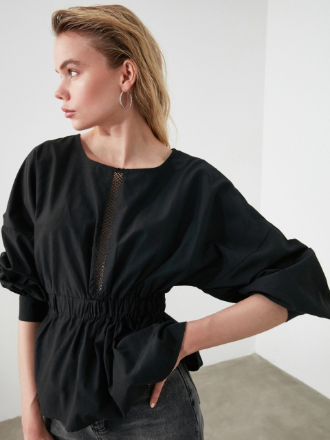 

Trendyol Women Black Solid Cinched Waist Top
